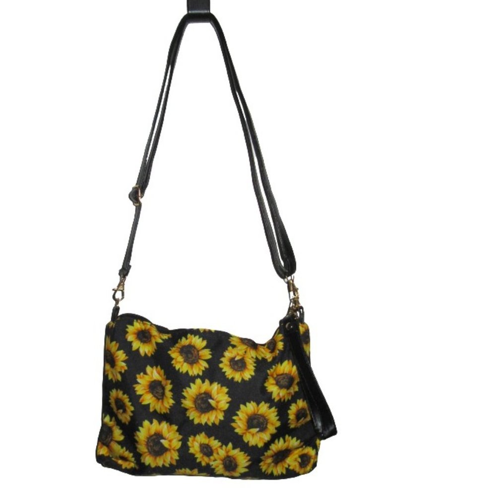 Black Sunflower Crossbody Bag Black Yellow Floral Purse